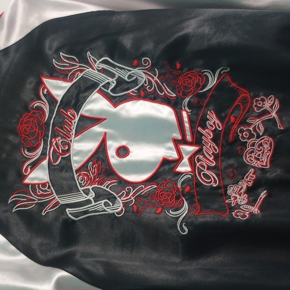 Vintage Playboy Y2K Club Playboy Reversible Satin Embroidered Bomber Jacket